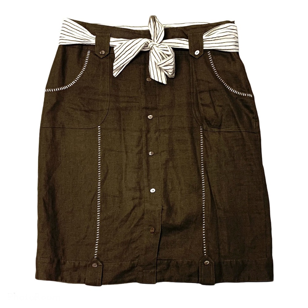 Sao Paulo Women's Linen‎ Button Up Skirt with Tie Belt Size 10